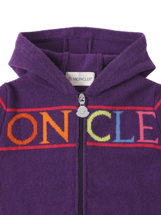 Moncler: Carded wool zipped cardigan - Açık Mor - kids-girls_1 | Luisa Via Roma