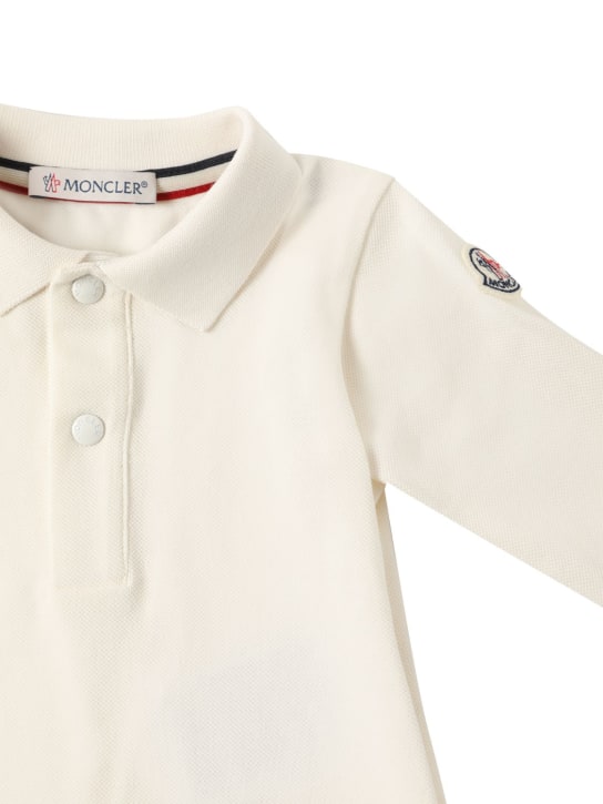 Moncler: Stretch cotton piquet l/s polo shirt - Doğal - kids-boys_1 | Luisa Via Roma