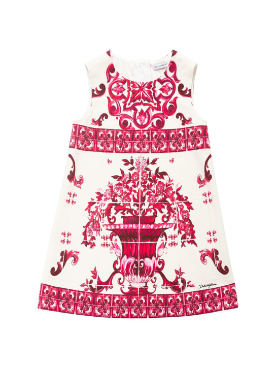 Dolce&Gabbana: Vestito in cotone stampato - Fucsia/Bianco - kids-girls_0 | Luisa Via Roma