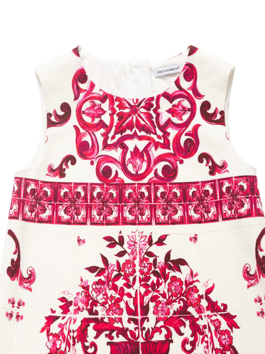 Dolce&Gabbana: Majolica印花棉质连衣裙 - 桃红色/白色 - kids-girls_1 | Luisa Via Roma
