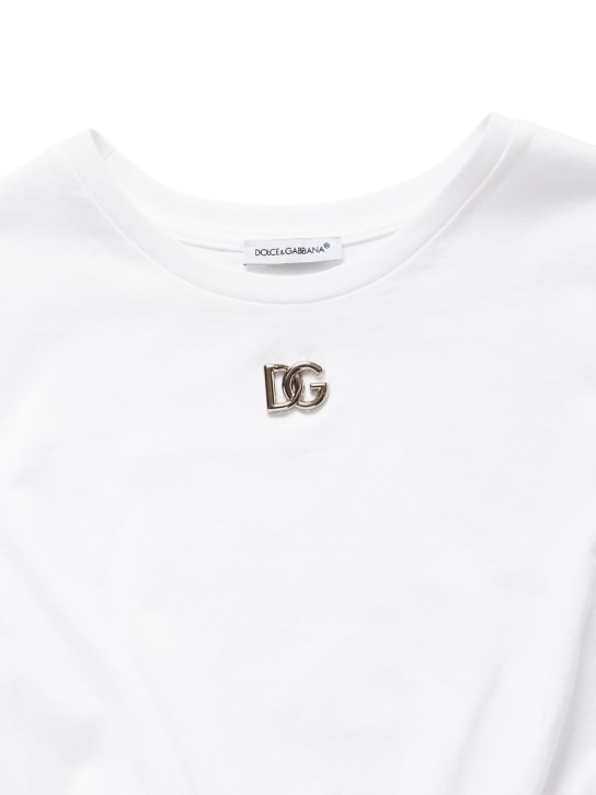Dolce&Gabbana: 로고 코튼 저지 보우 티셔츠 - 화이트 - kids-girls_1 | Luisa Via Roma
