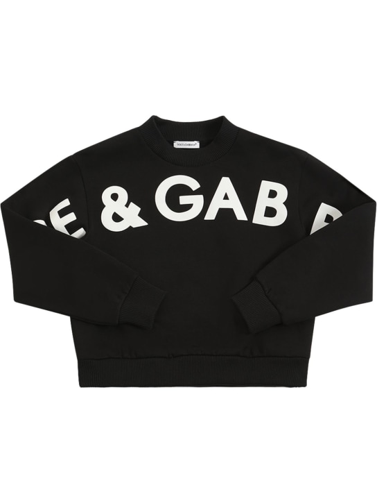 Dolce&Gabbana: Logo print cropped cotton sweatshirt - Siyah - kids-girls_0 | Luisa Via Roma