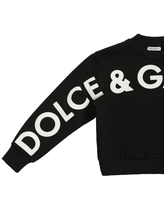 Dolce&Gabbana: Logo印花短款棉质卫衣 - 黑色 - kids-girls_1 | Luisa Via Roma