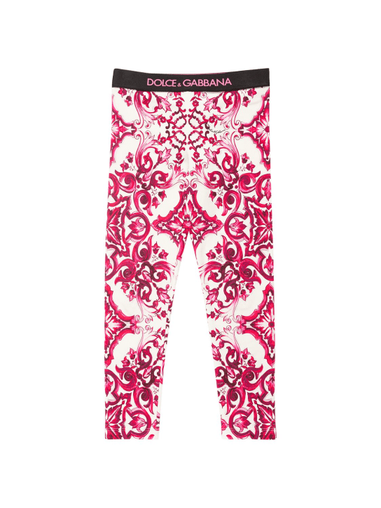 Dolce&Gabbana: Majolica print cotton leggings - Fuchsia - kids-girls_0 | Luisa Via Roma