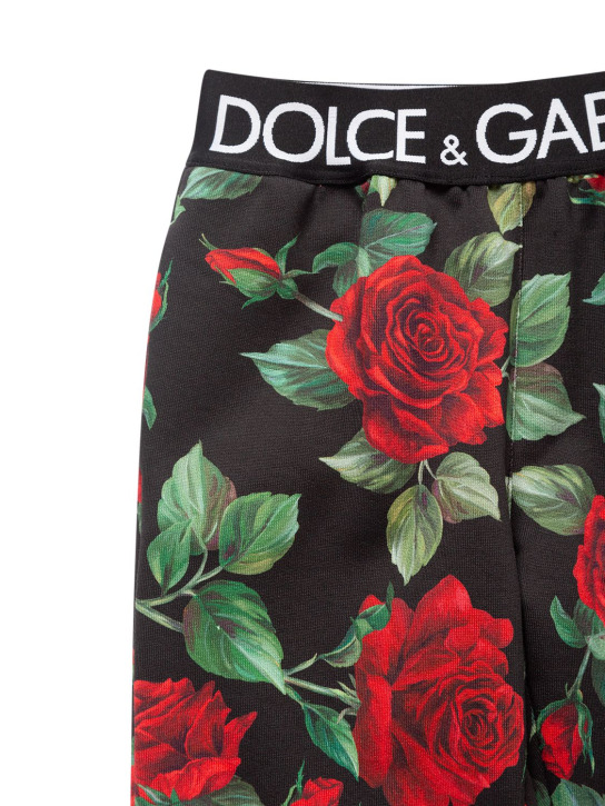 Dolce&Gabbana: 로고 로즈 프린트 코튼 스웻팬츠 - 블랙/레드 - kids-girls_1 | Luisa Via Roma