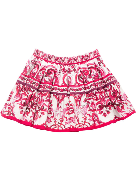 Dolce&Gabbana: Majolica 프린트 코튼 포플린 미니 스커트 - 자홍색 - kids-girls_0 | Luisa Via Roma