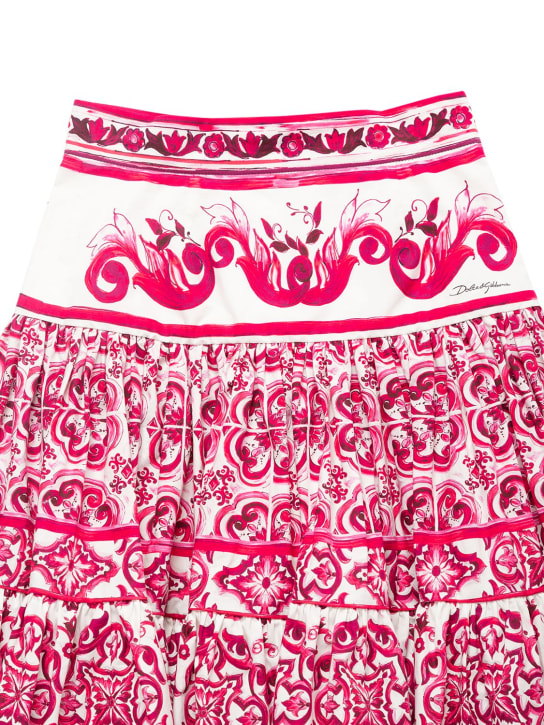 Dolce&Gabbana: Majolica print cotton poplin midi skirt - Fuşya - kids-girls_1 | Luisa Via Roma