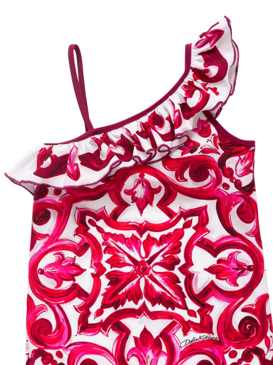 Dolce&Gabbana: Majolica print Lycra one piece swimsuit - Fuchsia/White - kids-girls_1 | Luisa Via Roma