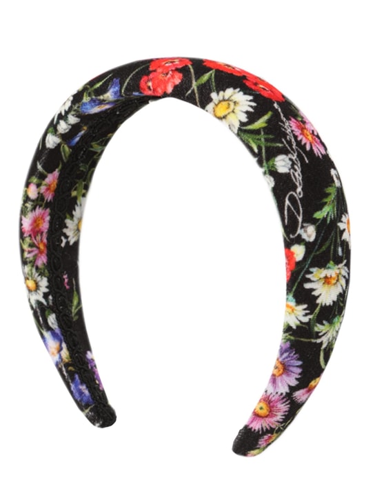 Dolce&Gabbana: Flower print cotton headband - Black/Multi - kids-girls_0 | Luisa Via Roma