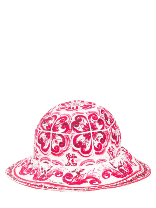 Dolce&Gabbana: Majolica print cotton poplin brimmed hat - Fuchsia - kids-girls_1 | Luisa Via Roma