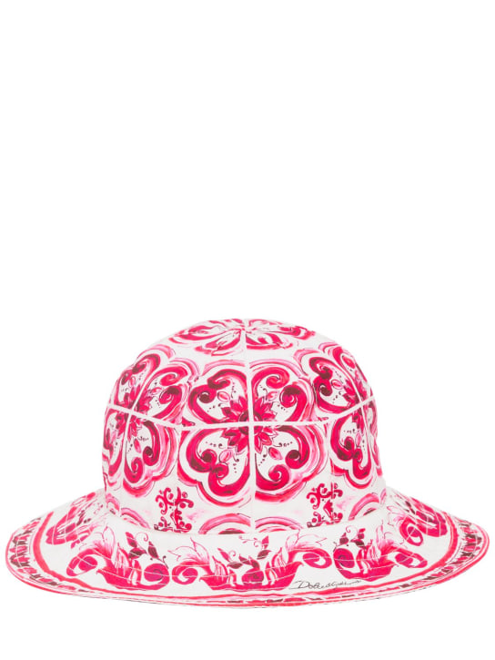 Dolce&Gabbana: Chapeau en popeline de coton imprimé Majolica - Fuchsia - kids-girls_0 | Luisa Via Roma