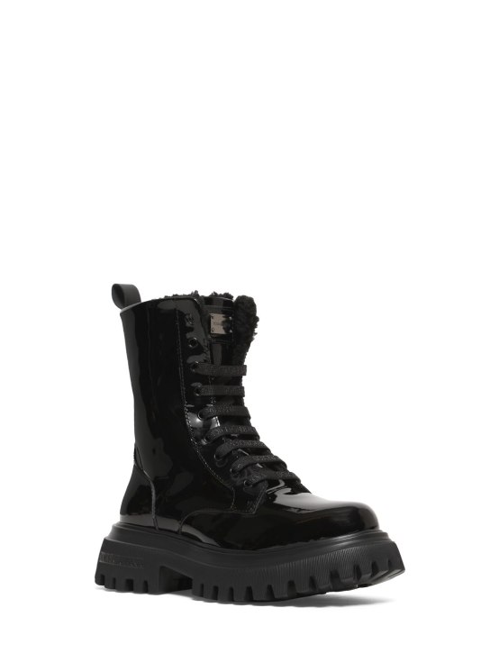 Dolce&Gabbana: Patent leather boots w/ logo - Black - kids-girls_1 | Luisa Via Roma
