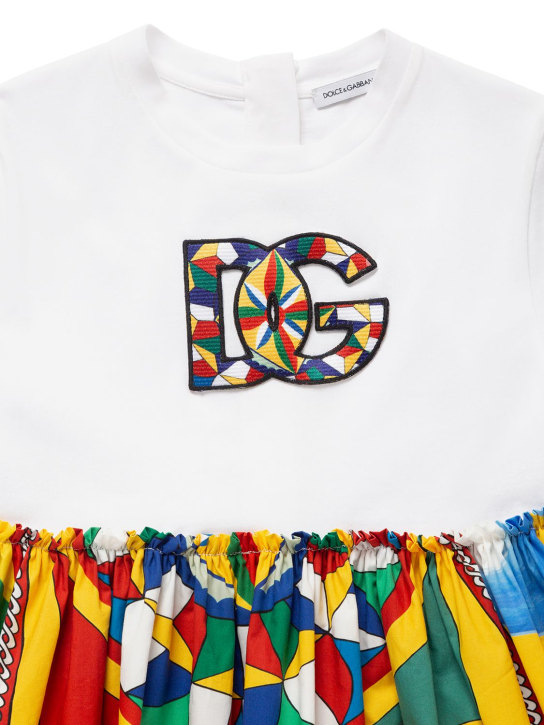 Dolce&Gabbana: Carretto 프린트 코튼 저지 드레스 - 화이트/멀티 - kids-girls_1 | Luisa Via Roma