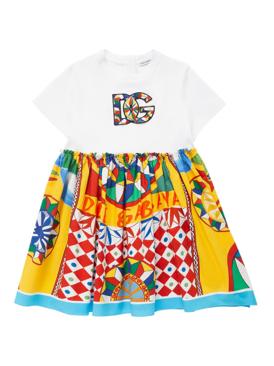 Dolce&Gabbana: Vestido de algodón jersey estampado - Blanco/Multi - kids-girls_0 | Luisa Via Roma