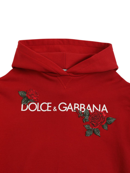 Dolce&Gabbana: Vestito in felpa di cotone con logo - Rosso - kids-girls_1 | Luisa Via Roma