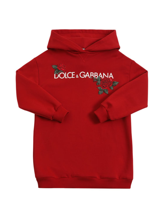 Dolce&Gabbana: 로고 프린트 코튼 스웻 드레스 - 레드 - kids-girls_0 | Luisa Via Roma