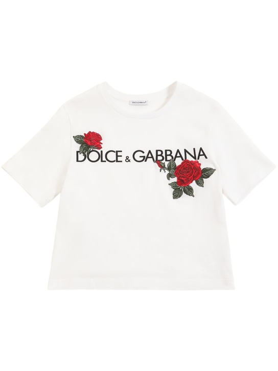 Dolce&Gabbana: T-shirt en jersey de coton à imprimé logo - Blanc - kids-girls_0 | Luisa Via Roma