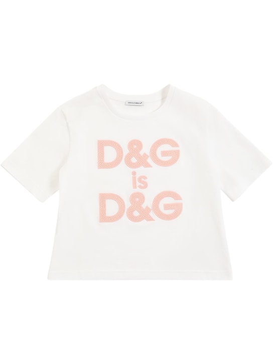 Dolce&Gabbana: 로고 프린트 코튼 저지 티셔츠 - 화이트 - kids-girls_0 | Luisa Via Roma