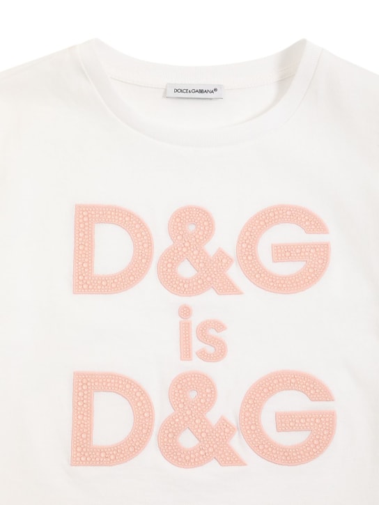 Dolce&Gabbana: 로고 프린트 코튼 저지 티셔츠 - 화이트 - kids-girls_1 | Luisa Via Roma