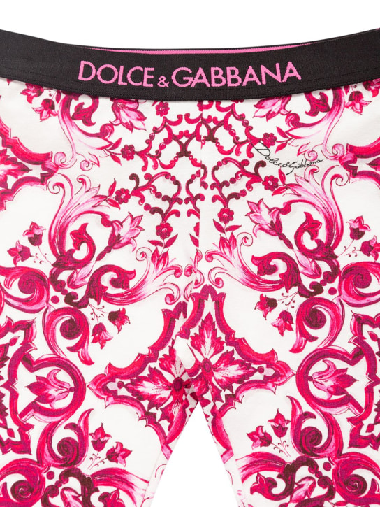 Dolce&Gabbana: Logo Majolica印花棉质紧身裤 - kids-girls_1 | Luisa Via Roma