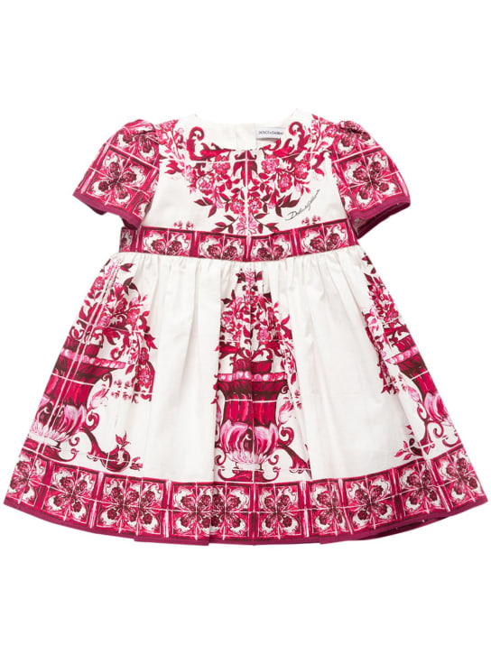 Dolce&Gabbana: Vestito in cotone stampato con culotte - Fucsia/Bianco - kids-girls_1 | Luisa Via Roma