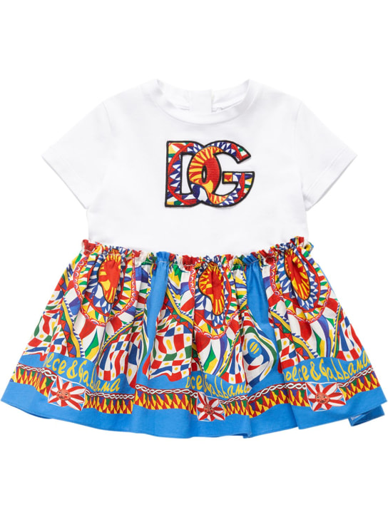 Dolce&Gabbana: Logo printed cotton dress w/diaper cover - Multicolor - kids-girls_1 | Luisa Via Roma