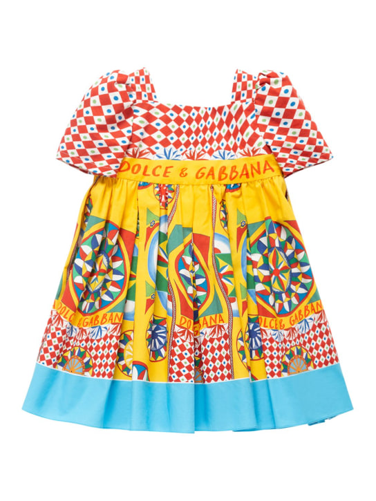 Dolce&Gabbana: Printed cotton dress w/diaper cover - Multicolor - kids-girls_1 | Luisa Via Roma