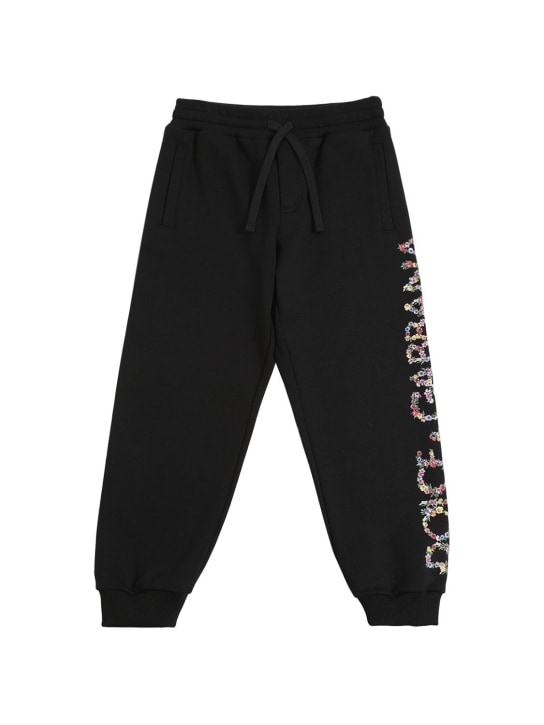 Dolce&Gabbana: Pantalones deportivos de algodón estampados - Negro - kids-girls_0 | Luisa Via Roma