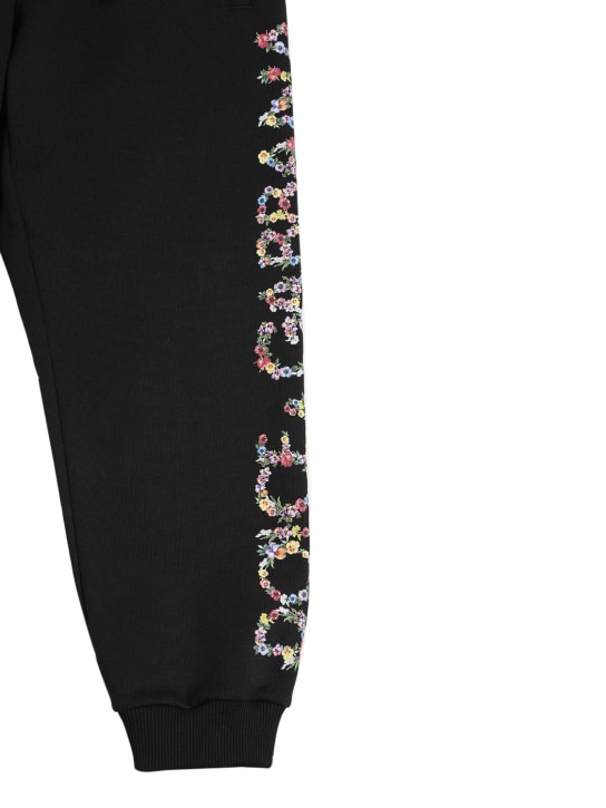 Dolce&Gabbana: Logo印花棉质运动裤 - 黑色 - kids-girls_1 | Luisa Via Roma