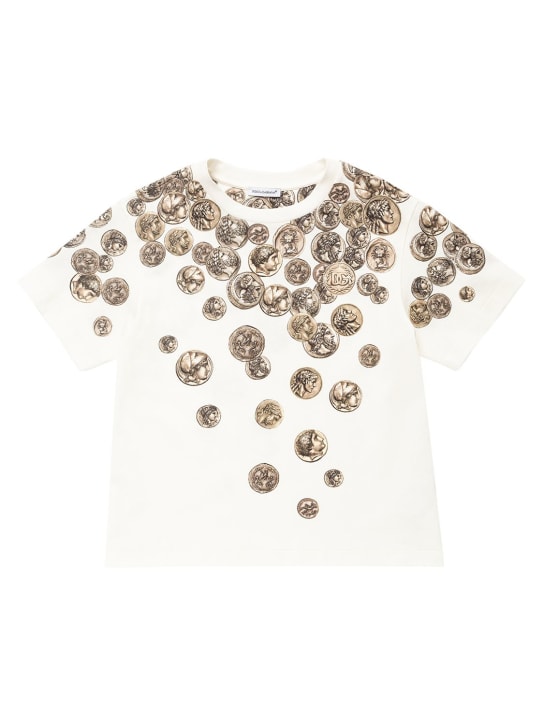 Dolce&Gabbana: Bedrucktes T-Shirt aus Baumwolljersey - Weiß - kids-girls_0 | Luisa Via Roma
