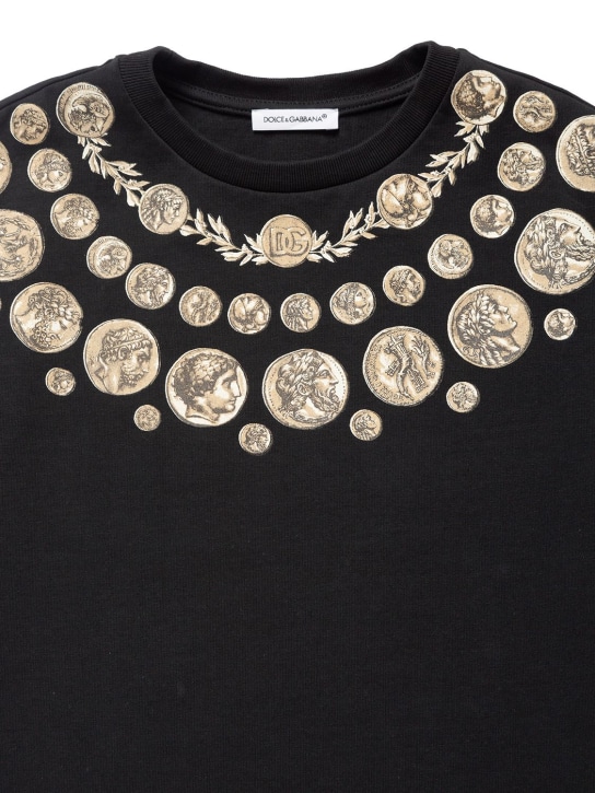 Dolce&Gabbana: T-shirt in jersey di cotone stampato - Nero - kids-girls_1 | Luisa Via Roma