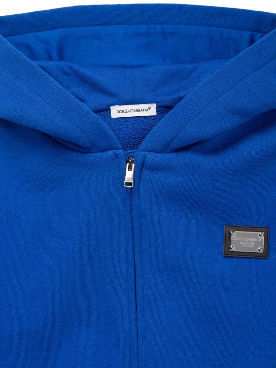 Dolce&Gabbana: Metal logo cotton zip-up hoodie - Blue - kids-boys_1 | Luisa Via Roma