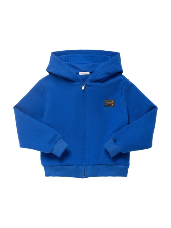 Dolce&Gabbana: Metal logo cotton zip-up hoodie - Blue - kids-boys_0 | Luisa Via Roma