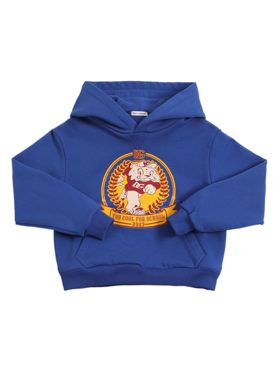 Dolce&Gabbana: Printed cotton hoodie w/logo - Blue - kids-boys_0 | Luisa Via Roma