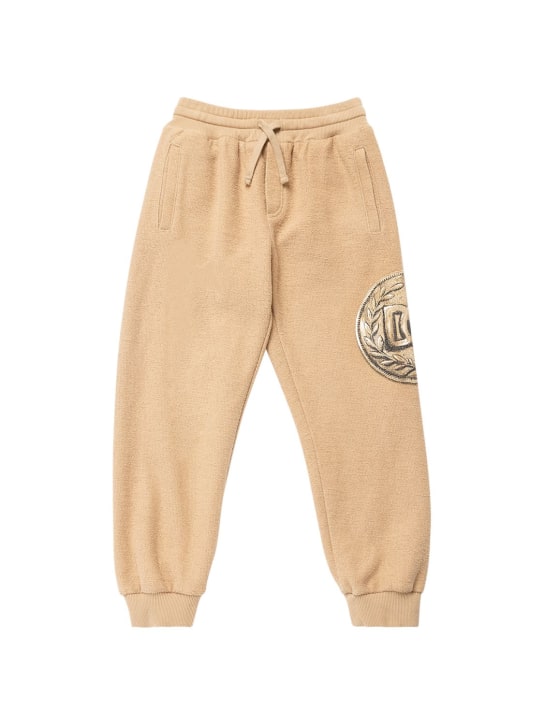 Dolce&Gabbana: Pantalones deportivos de algodón con estampado - Beige - kids-girls_0 | Luisa Via Roma