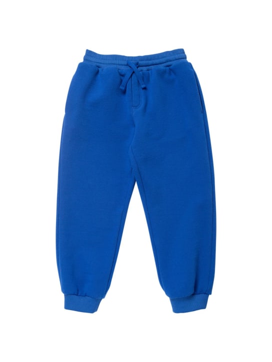 Dolce&Gabbana: Pantaloni in felpa di cotone / logo in metallo - Blu - kids-boys_0 | Luisa Via Roma