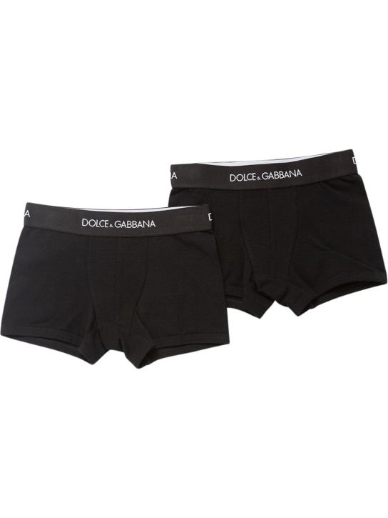 Dolce&Gabbana: Set of 2 cotton logo boxer briefs - Black - kids-boys_0 | Luisa Via Roma