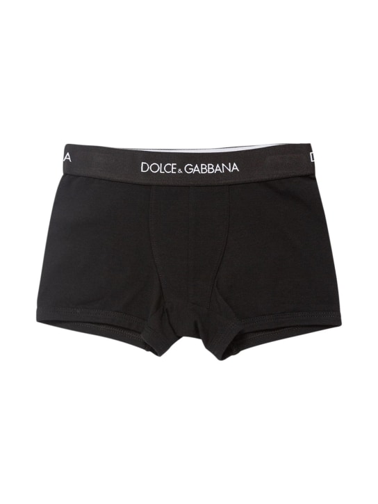 Dolce&Gabbana: Set di 2 boxer stretch in cotone con logo - Nero - kids-boys_1 | Luisa Via Roma