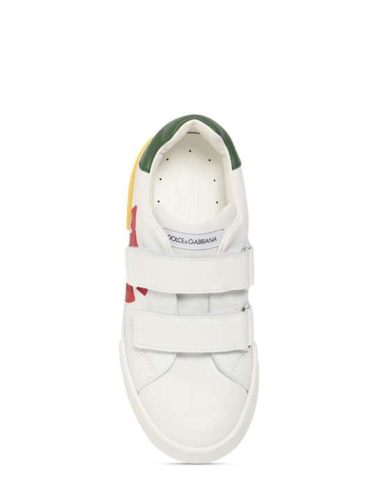 Dolce&Gabbana: Logo印花皮革粘扣运动鞋 - 白色/多色 - kids-boys_1 | Luisa Via Roma