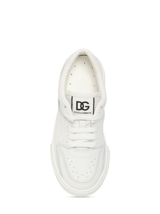 Dolce&Gabbana: Sneakers à lacets en cuir imprimé logo - Blanc - kids-boys_1 | Luisa Via Roma