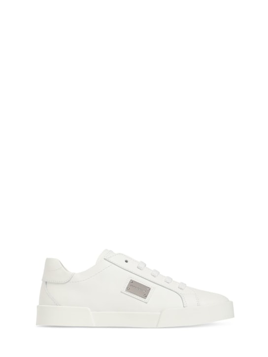 Dolce&Gabbana: Sneakers de piel con cordones y logo - Blanco - kids-girls_0 | Luisa Via Roma