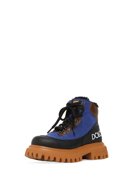 Dolce&Gabbana: Stivali hiking in pelle color block con logo - Multicolore - kids-girls_1 | Luisa Via Roma