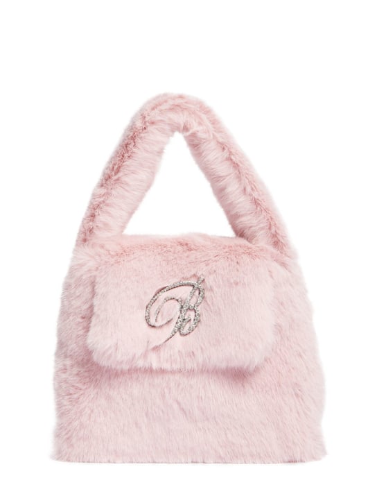 Blumarine: Logo faux fur top handle bag - Chulk Pink - women_0 | Luisa Via Roma