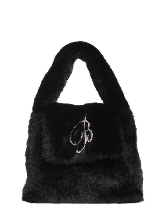 Blumarine: Logo faux fur top handle bag - Black - women_0 | Luisa Via Roma