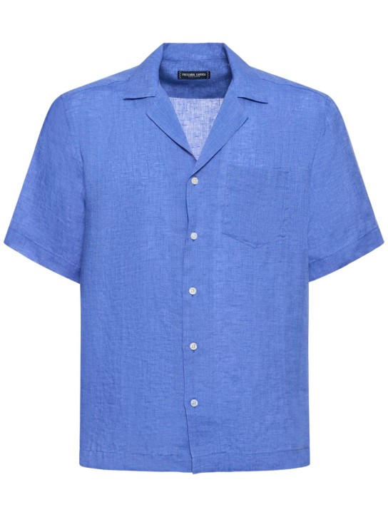 Frescobol Carioca: Chemise à manches courtes en lin Angelo - Chateau Blue - men_0 | Luisa Via Roma