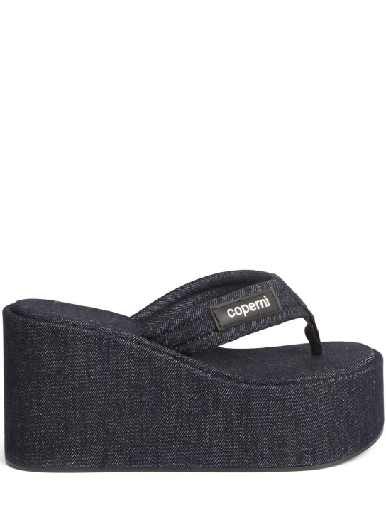 Coperni: 105mm Denim branded cotton wedge sandal - Koyu Lacivert - women_0 | Luisa Via Roma