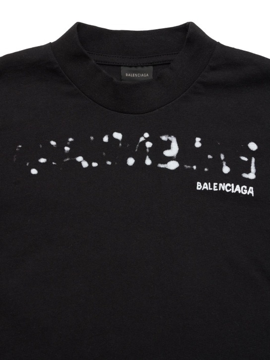 Balenciaga: T-shirt en jersey de coton à manches courtes - Noir/Blanc - kids-girls_1 | Luisa Via Roma