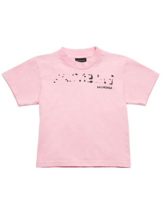 Balenciaga: 棉质平纹针织短袖T恤 - 淡粉色 - kids-girls_0 | Luisa Via Roma