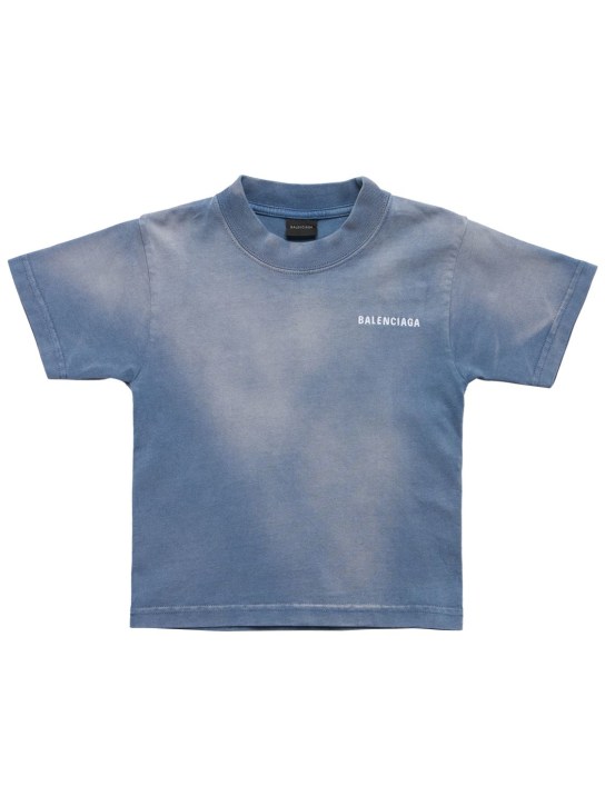 Balenciaga: T-shirt manches courtes en jersey de coton vintage - Bleu Délavé - kids-girls_0 | Luisa Via Roma