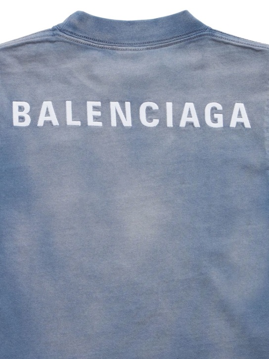 Balenciaga: T-shirt manches courtes en jersey de coton vintage - Bleu Délavé - kids-boys_1 | Luisa Via Roma